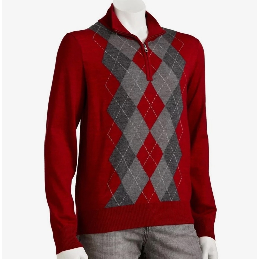 NEW Apt 9 Men's Argyle Merino Blend Sweater Big & Tall XL 1/4 Zip Mockneck